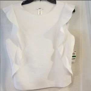 Bar III stretchy white ruffle top